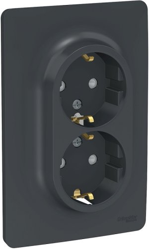 Розетка с заземлением Schneider Electric Unica New 1-м. 2 мод. шторки антрацит картинка
